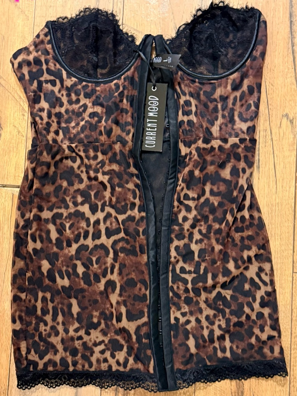 CURRENT/ELLIOTT Leopard Lace Bustier Top - Brown & Black